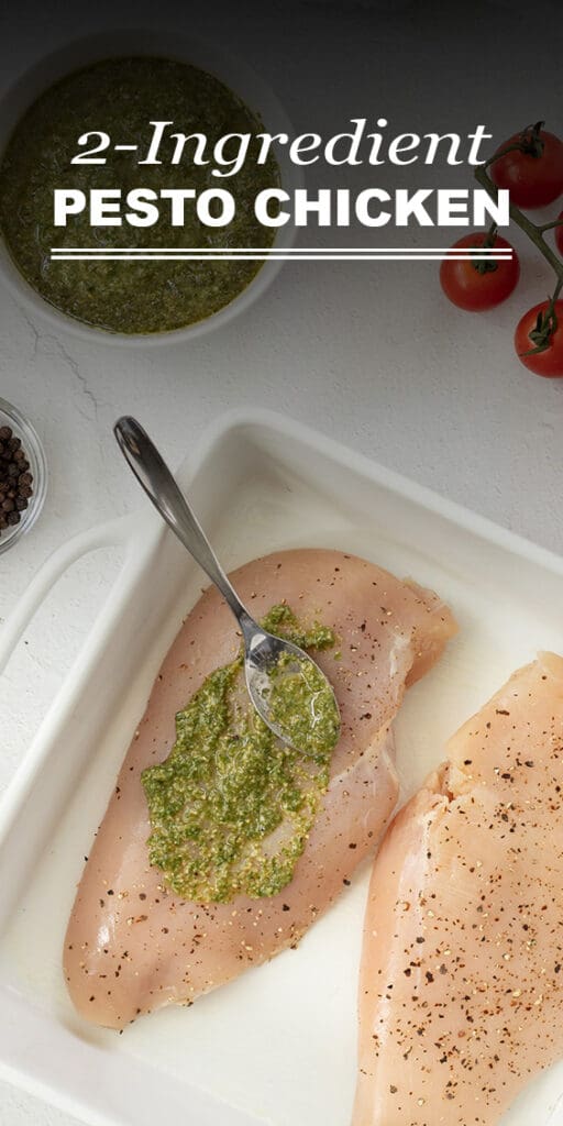 Pinterest graphic for pesto chicken.