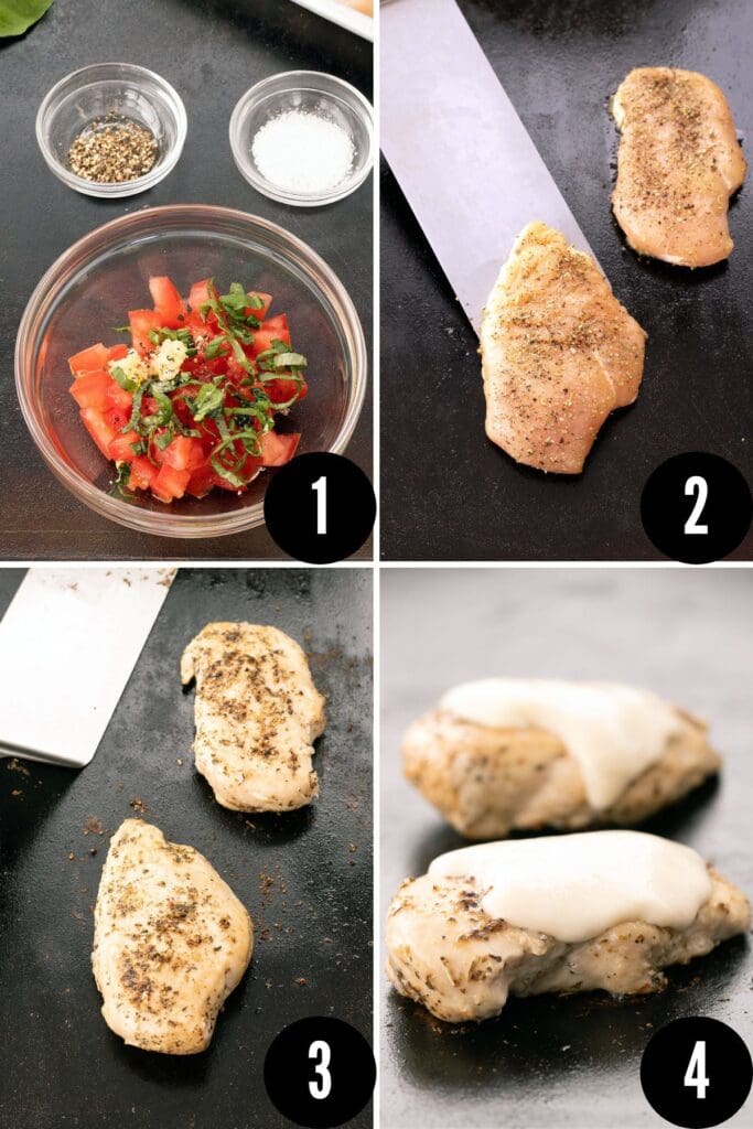 Step by Step photos showing how to make chicken Margherita.
