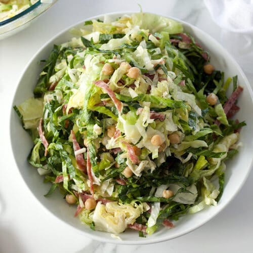 La scala salad in a white bowl.