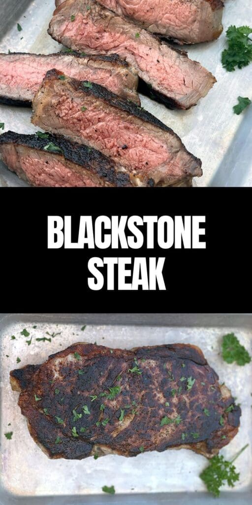 Pinterest graphic for blackstone steak.